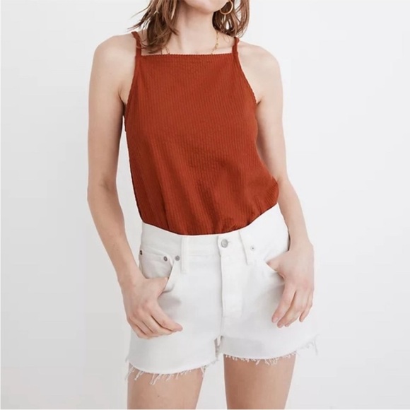 MADEWELL Relaxed Denim Distressed White 100% Cotton Summer Rigid Denim Shorts - Picture 1 of 12